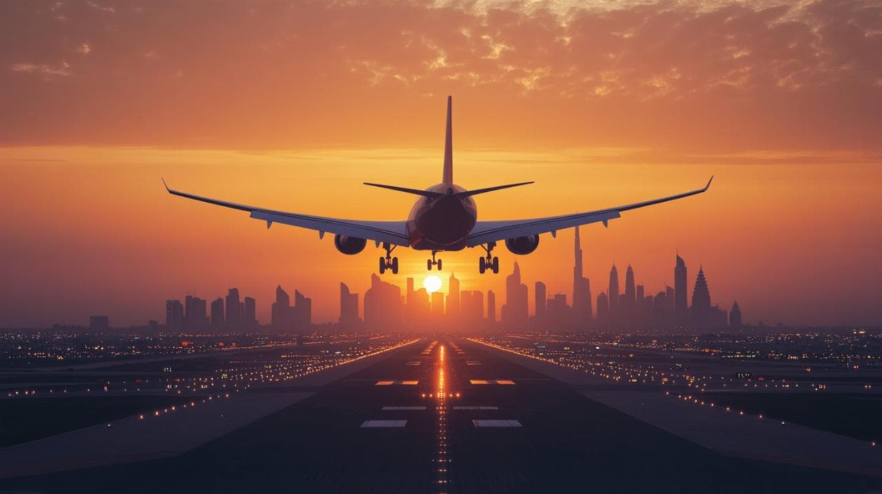 Avion en approche au coucher du soleil — Nafihatou Voyage