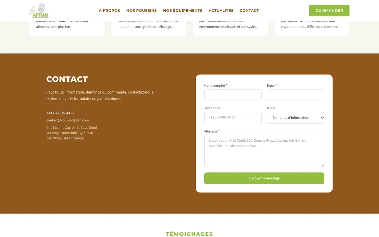Screenshot of the Couvoir Apran website