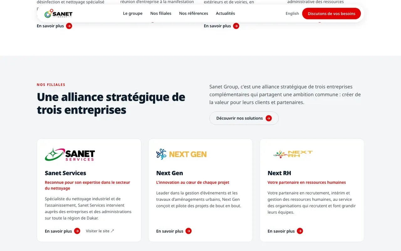 Screenshot of the Group Sanet website