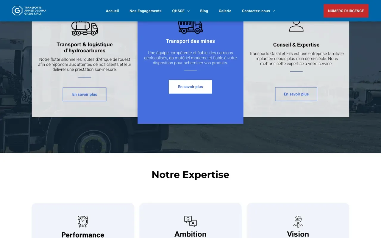 Screenshot of the Transports Gazal website